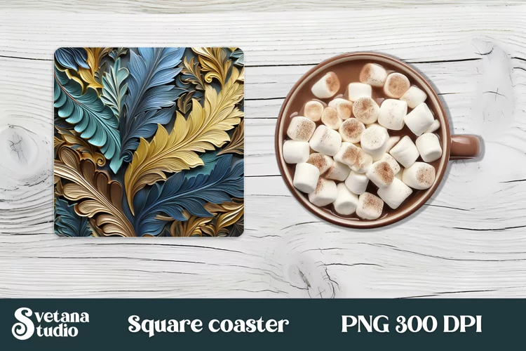 Leather 3d flower square coaster design | Coaster PNG