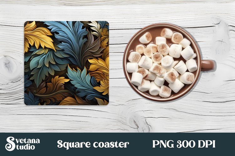 Leather 3d flower square coaster design | Coaster PNG design