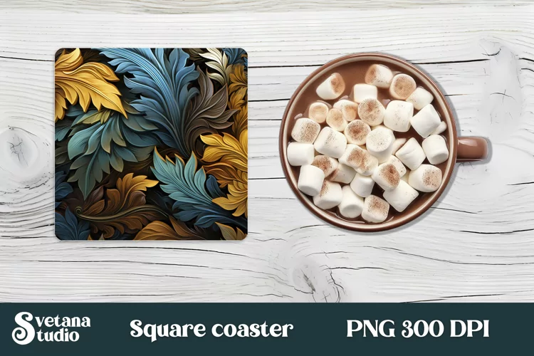 Leather 3d flower square coaster design | Coaster PNG design