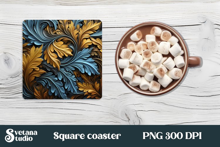 Leather 3d floral square coaster design | Coaster PNG design