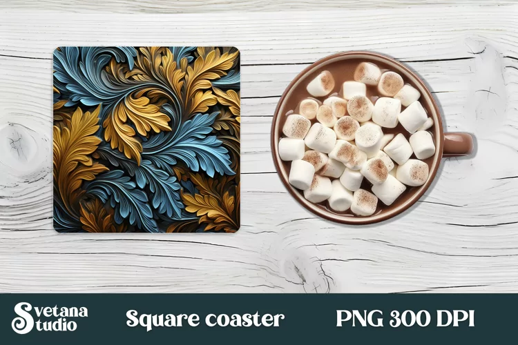 Leather 3d floral square coaster design | Coaster PNG design