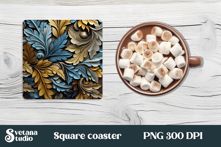 Leather 3d floral square coaster design | Coaster design