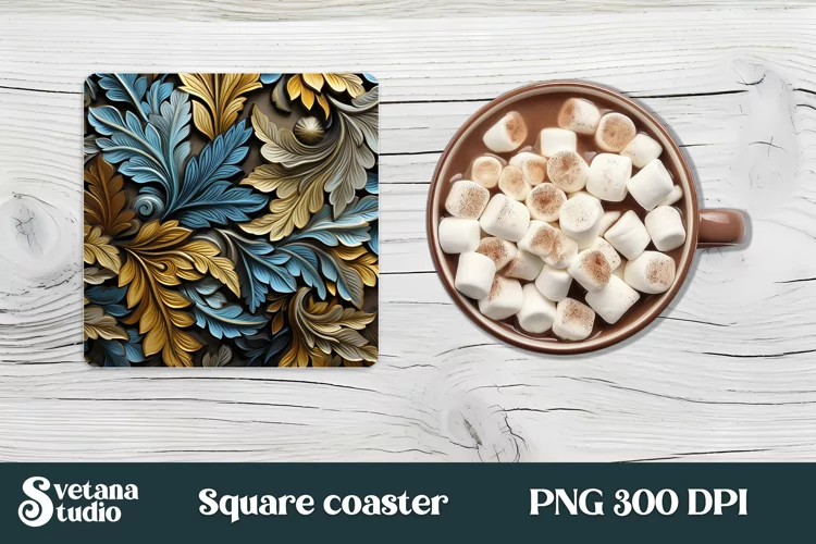 Leather 3d floral square coaster design | Coaster design