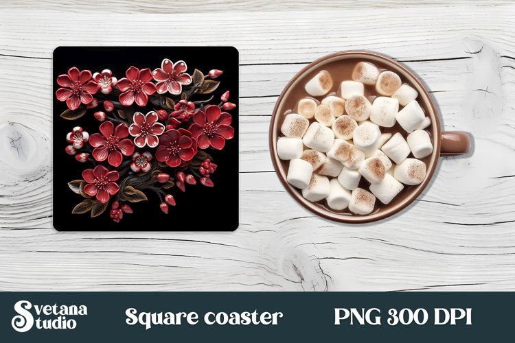 Leather 3d flower square coaster design | Coaster design example image 1