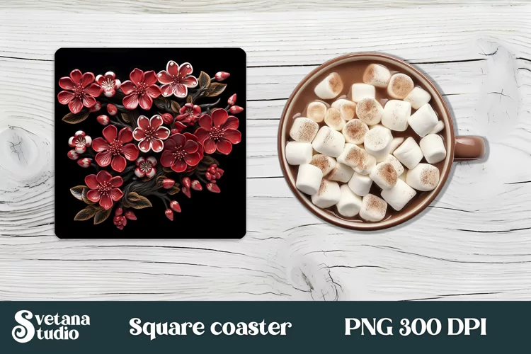 Leather 3d flower square coaster design | Coaster design