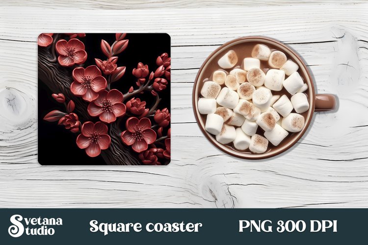 Leather 3d florwer square coaster design | Coaster flower