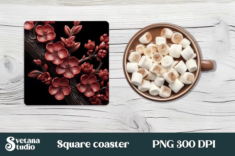 Leather 3d flower square coaster design | Coaster flower