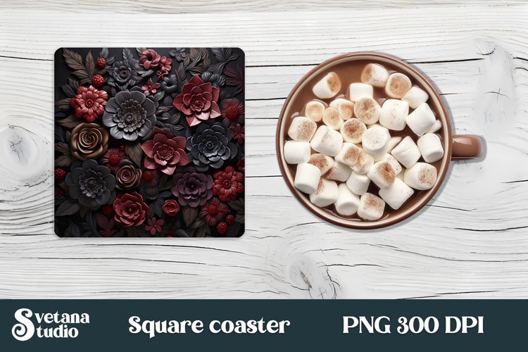 Leather 3d florwer square coaster design | Coaster floral