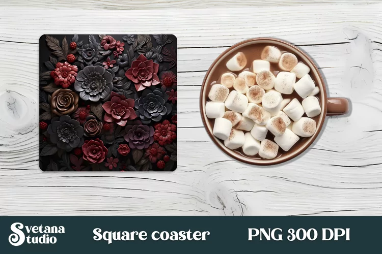 Leather 3d flower square coaster design | Coaster floral