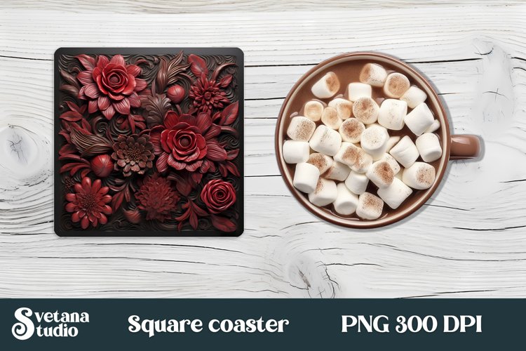Leather 3d florwer square coaster design sublimation