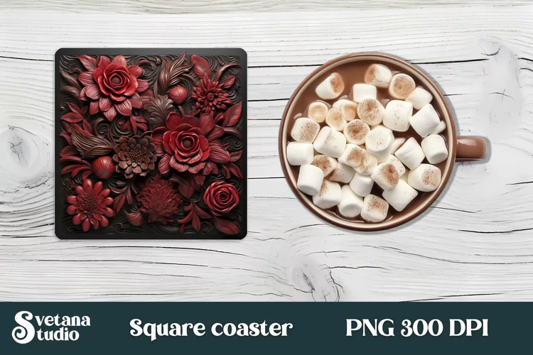 Leather 3d flower square coaster design sublimation