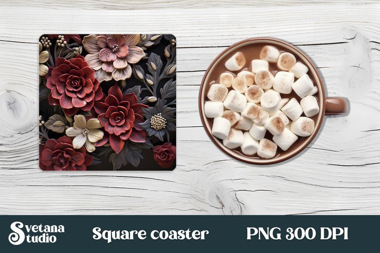 Leather 3d flower coaster sublimation design