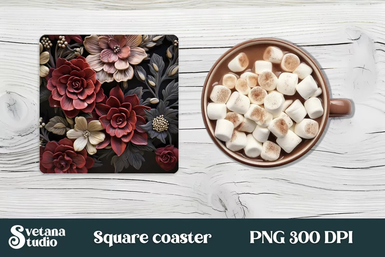 Leather 3d flower coaster sublimation design