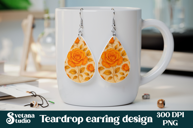 Flower teardrop earring sublimation | Rose earring PNG