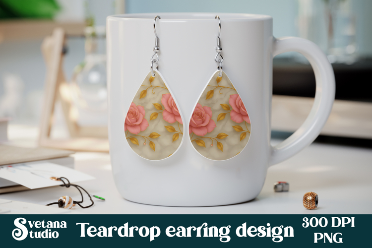 Flower teardrop earring sublimation | Rose earring PNG
