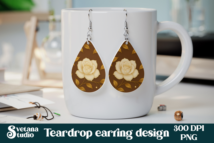 Flower teardrop earring sublimation | Rose earring PNG