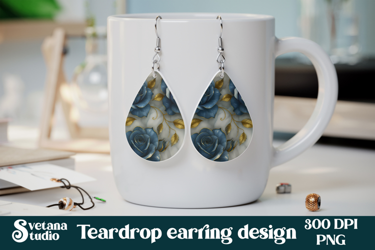 Flower teardrop earring sublimation | Rose earring PNG