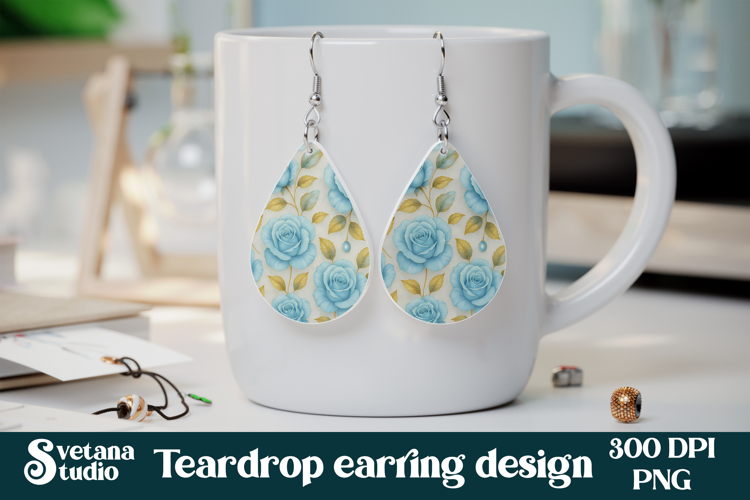 Flower teardrop earring sublimation | Rose earring PNG