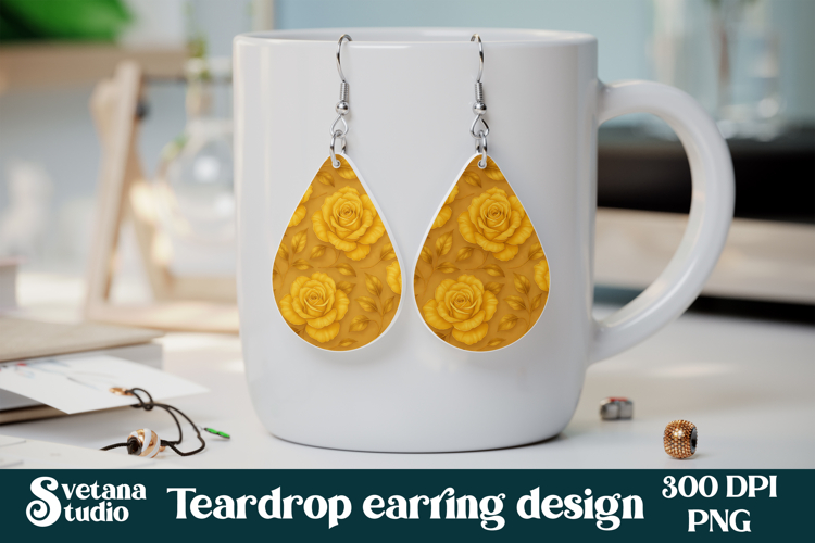 Flower teardrop earring sublimation | Rose earring PNG
