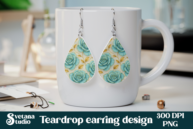 Flower teardrop earring sublimation | Rose earring PNG