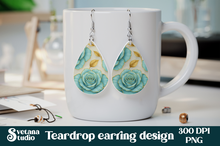 Flower teardrop earring sublimation | Rose earring PNG