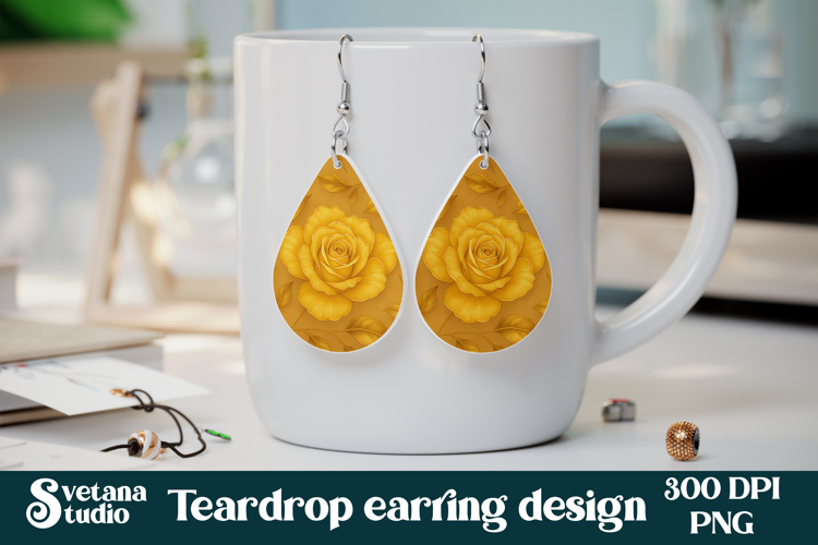 Flower teardrop earring sublimation | Rose earring PNG