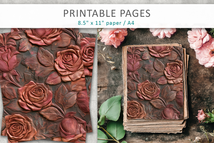 Vintage Rose Grunge Digital Papers, junk journal paper
