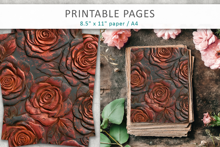 Vintage Rose Grunge Scrapbook Backgrounds, Junk Journal