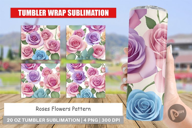 Tumbler Sublimation Wrap Roses Flowers Pattern