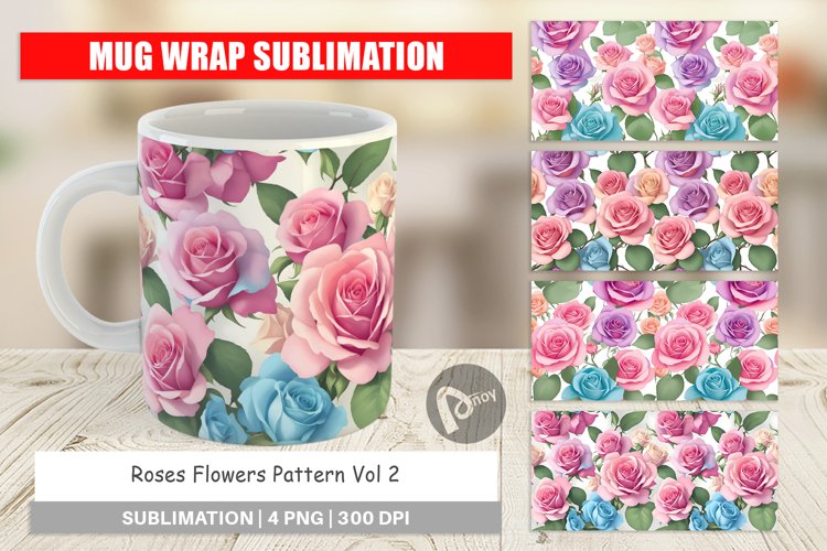 Mug sublimation design Roses Flowers Pattern