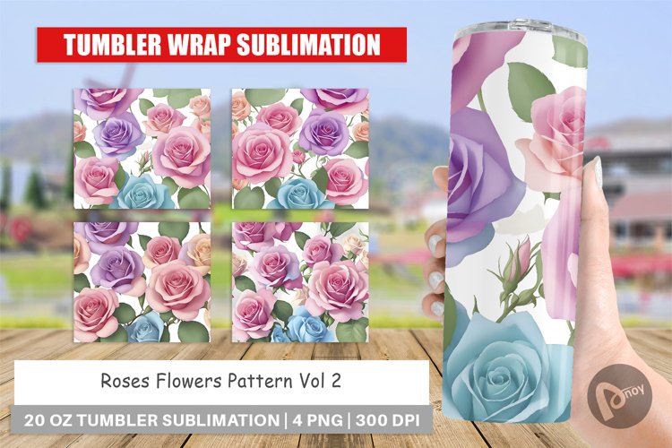 Tumbler Sublimation Wrap Roses Flowers Pattern