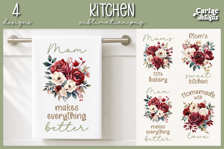Cute Mom Kitchen Towel Sublimation, Roses Kitchen Towel