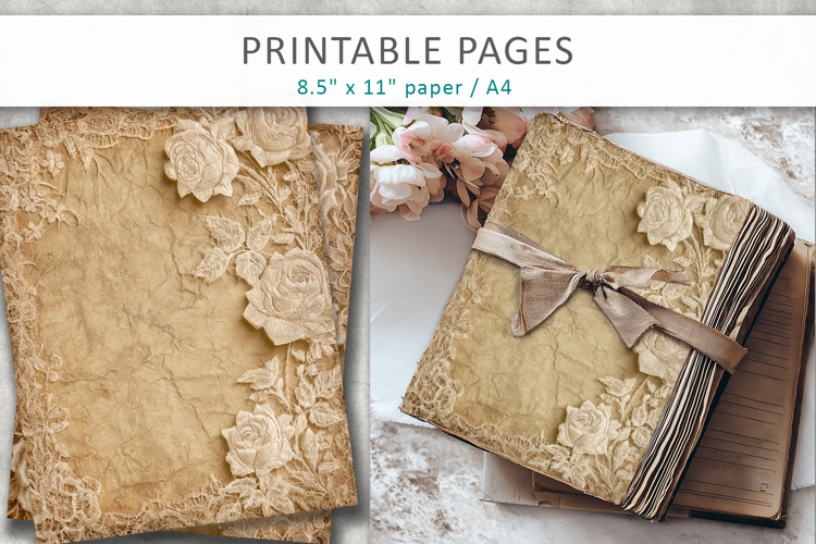 Vintage lace rose mixed media papers