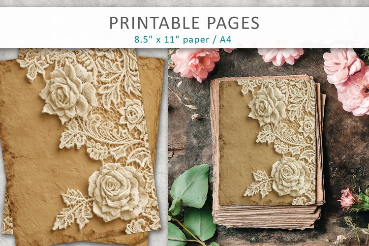 vintage lace rose junk journal pages