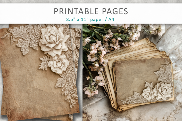 vintage lace rose junk journal pages