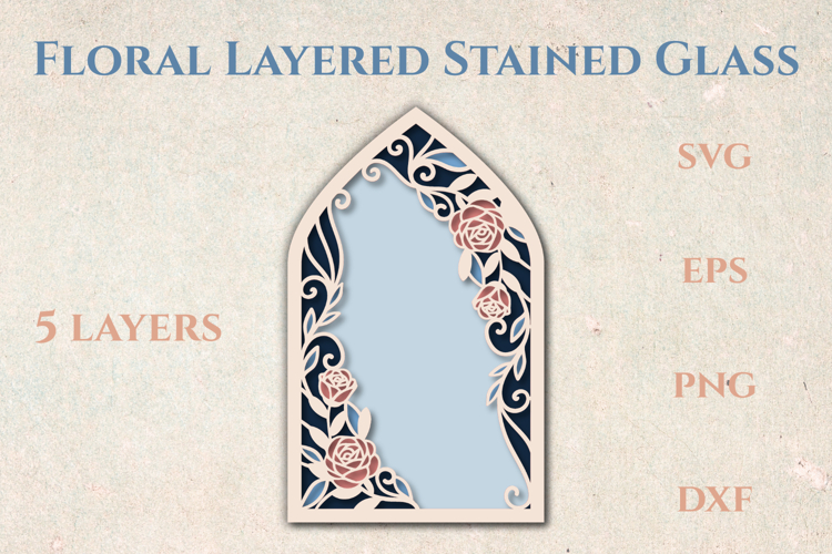 Vintage Floral Stained glass - 5 SVG layers