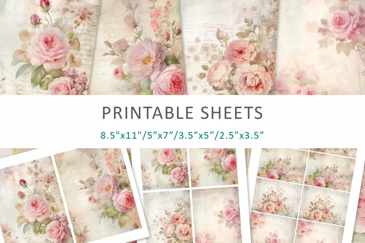 Roses Vintage Junk Journal, Digital Paper