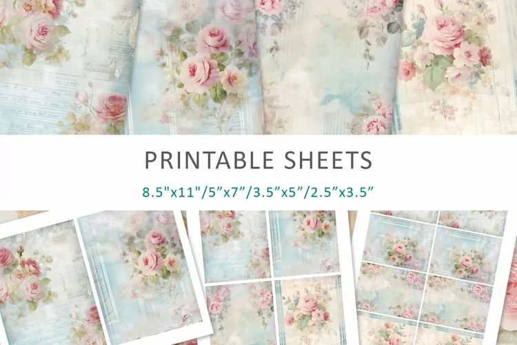 Roses Vintage Junk Journal, Scrapbook Paper