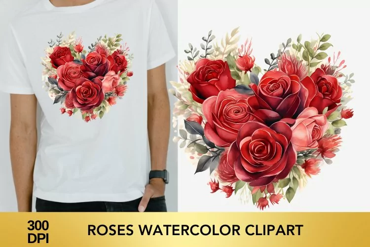 Valentine's Day roses Watercolor Clipart