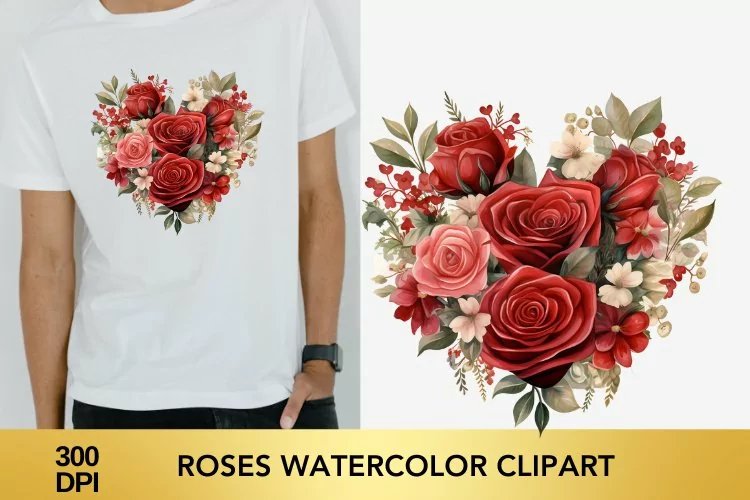 Valentine's Day roses Watercolor Clipart