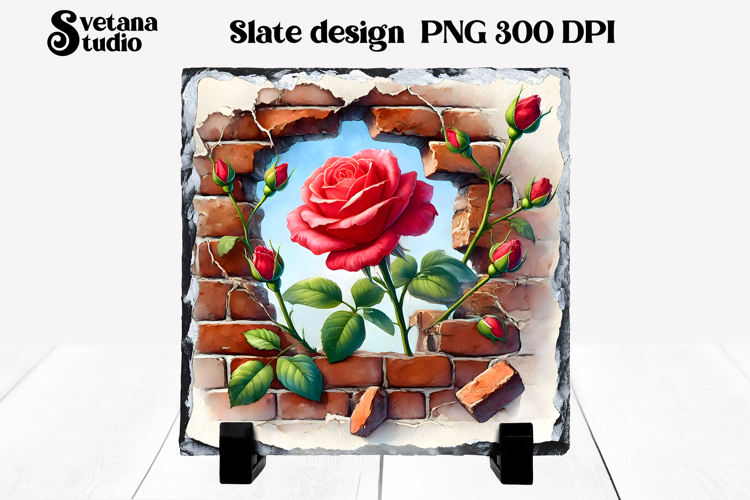 Flower slate sublimation PNG | Rose in wall sublimation