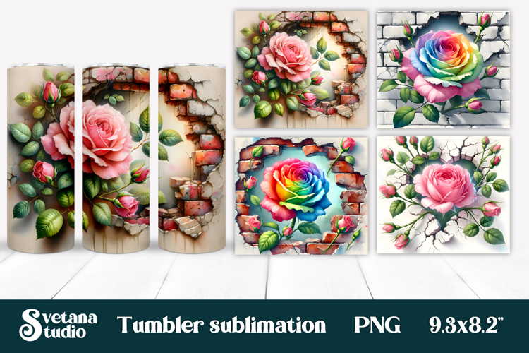 Rose in wall tumbler wrap | Rose flower tumbler sublimation