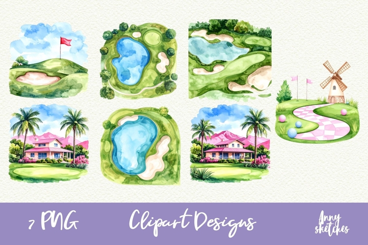 7 Golf Club Backgrounds Watercolor Clipart PNG Pink Golf