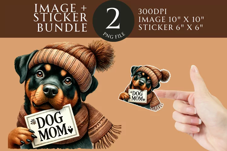Rottweiler Dog Mom Sticker & Clipart Watercolor PNG