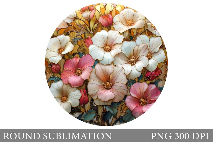 Flowers Round Sublimation. Floral Sublimation example image 1