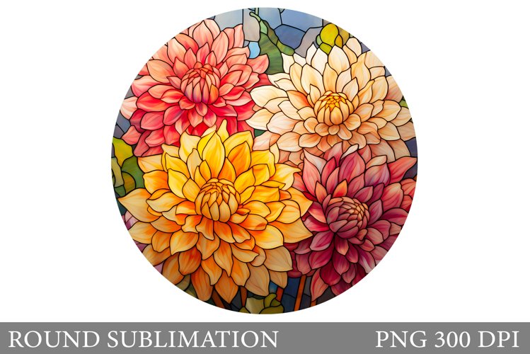 Flowers Stained Glass Sublimation. Floral Round Sublimation