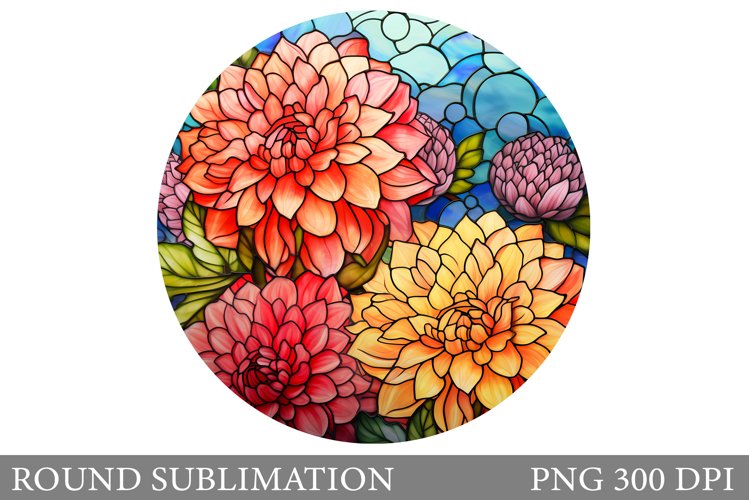 Flowers Round Sublimation. Stained Glass Flowers Sublimation