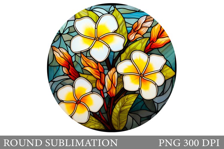 Flowers Stained Glass Sublimation. Floral Round Sublimation example image 1