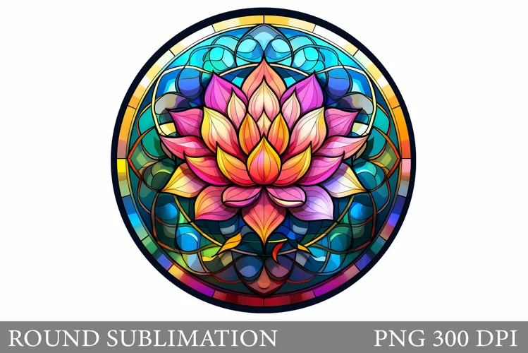 Lotus Round Sublimation. Stained Glass Lotus Sublimation