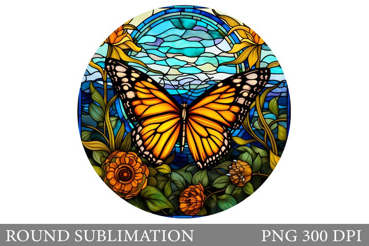 Butterfly Round Sublimation. Flowers Round Sublimation example image 1